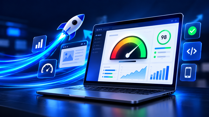 Laptop dashboard visualizing ecommerce website performance and speed optimization